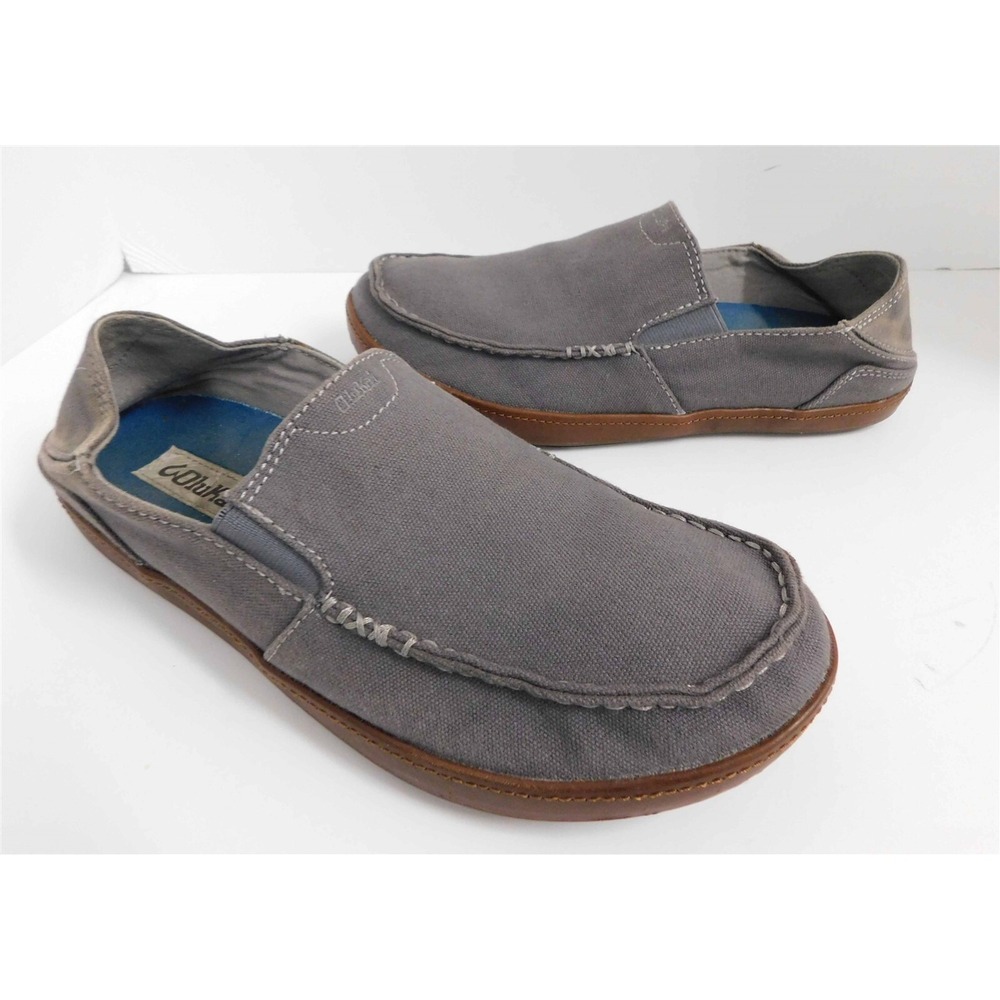 Olukai Gray Puhalo Canvas Uppers Men Loafers 8.5 M